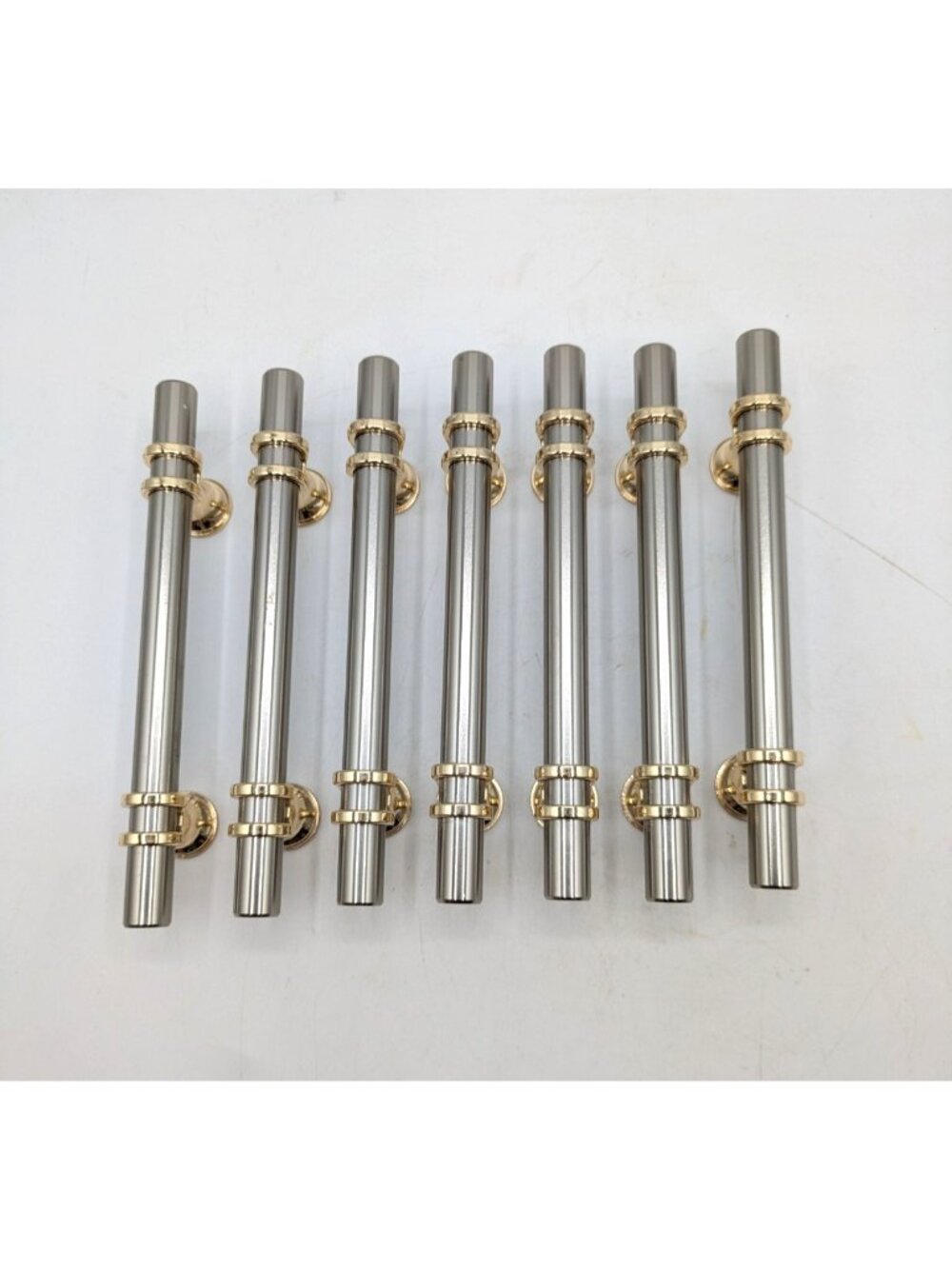 6 inch Two Tone Cabinet Handles Pulls Nickel with Gold Details Set of 7